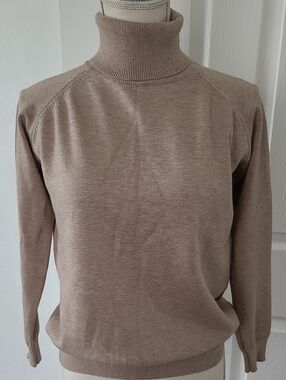 Women's Taupe Turtleneck Sweater - Soft Knit Cowl